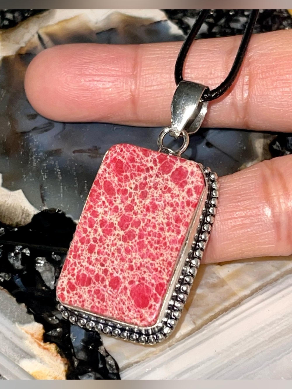 Spotted Red Sea Sediment Jasper Pendant 1 7/8”
